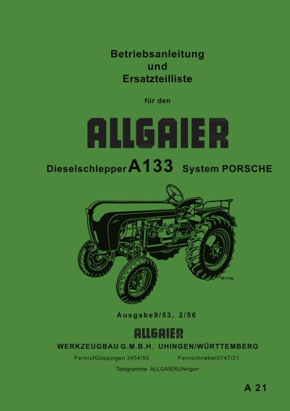Allgaier – Betriebsanleitung und Ersatzteilliste für A133