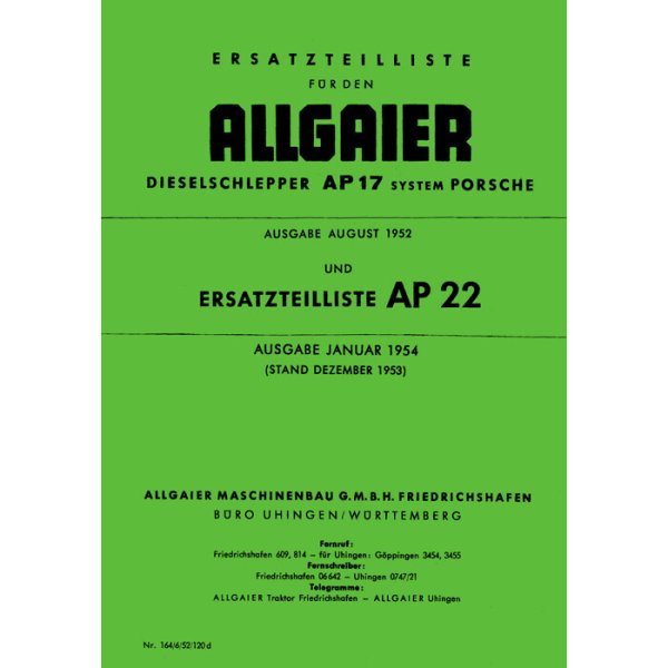 Ersatzteilliste Allgaier AP17 und AP22
